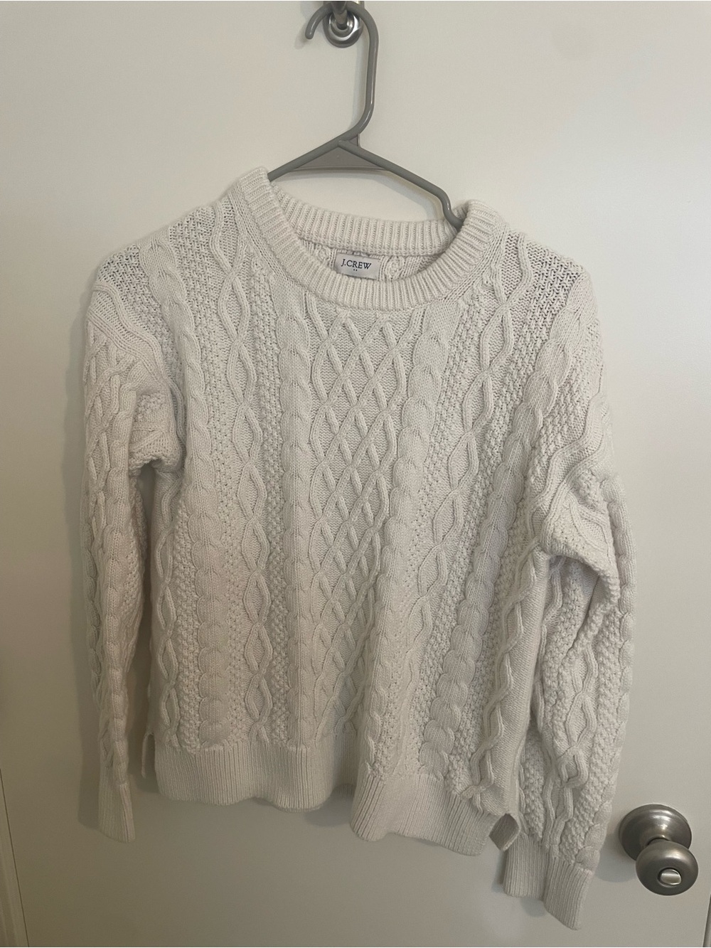 J. Crew Ivory Cable Knit Crewneck Sweater